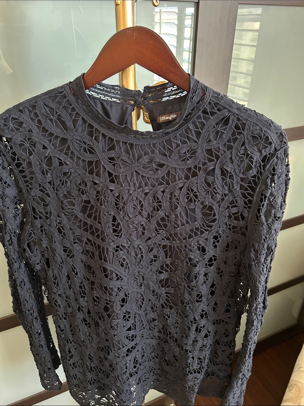I.McLaughlin Crochet Long Sleeve Top - Navy